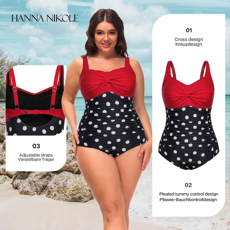Costum de baie întreg mărimi mari Hanna Nikole decolteu în V imprimeu floarea-soarelui și buline – Mărimea 48