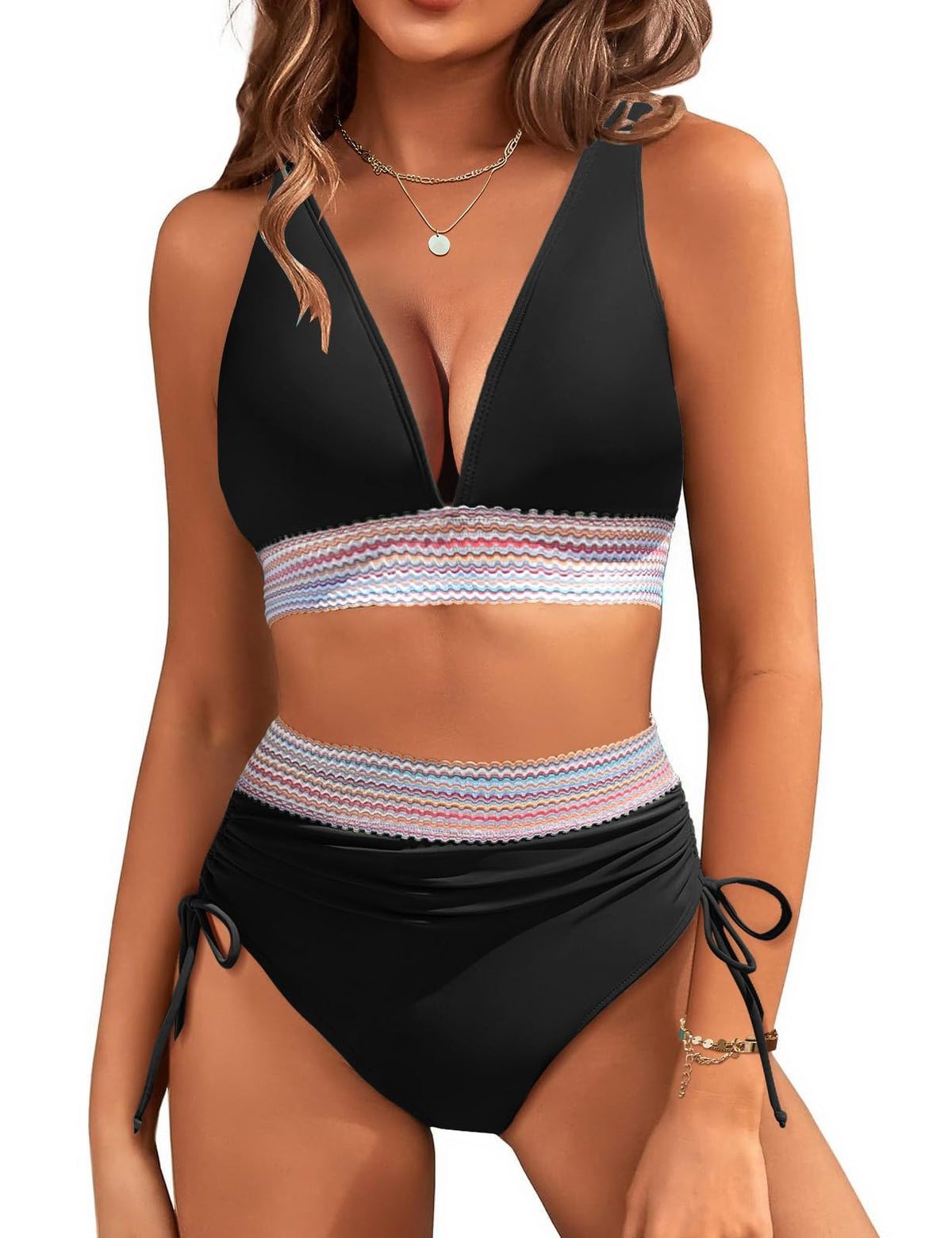 Costum de baie două piese push-up damă RITOSTA talie înaltă modelatoare cu șnururi laterale