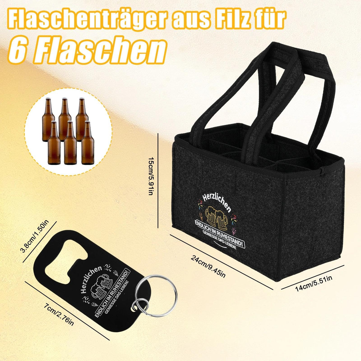 Bottle Carrier Bag 6-Bottle Beer Carrier with Opener Gift for Men – Holds 6 Bottles