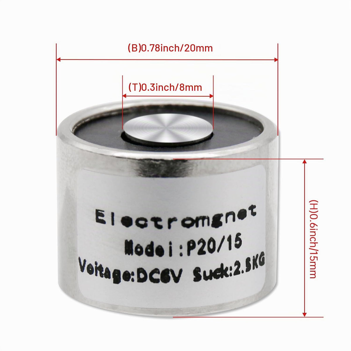 Electromagnet P40/20 DC 6V 250N 40 x 20 mm Round – 6V