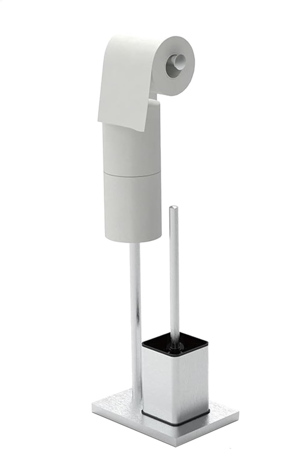 Freestanding Toilet Roll Holder with Brush Stainless Steel Storage Stand – Black