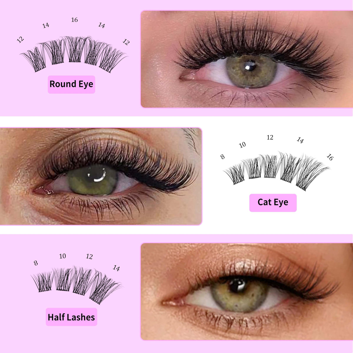 VEYESBEAUTY 5-Second Eyelash Extensions Cluster Lashes Fake Lashes – Bomb 8-16mm