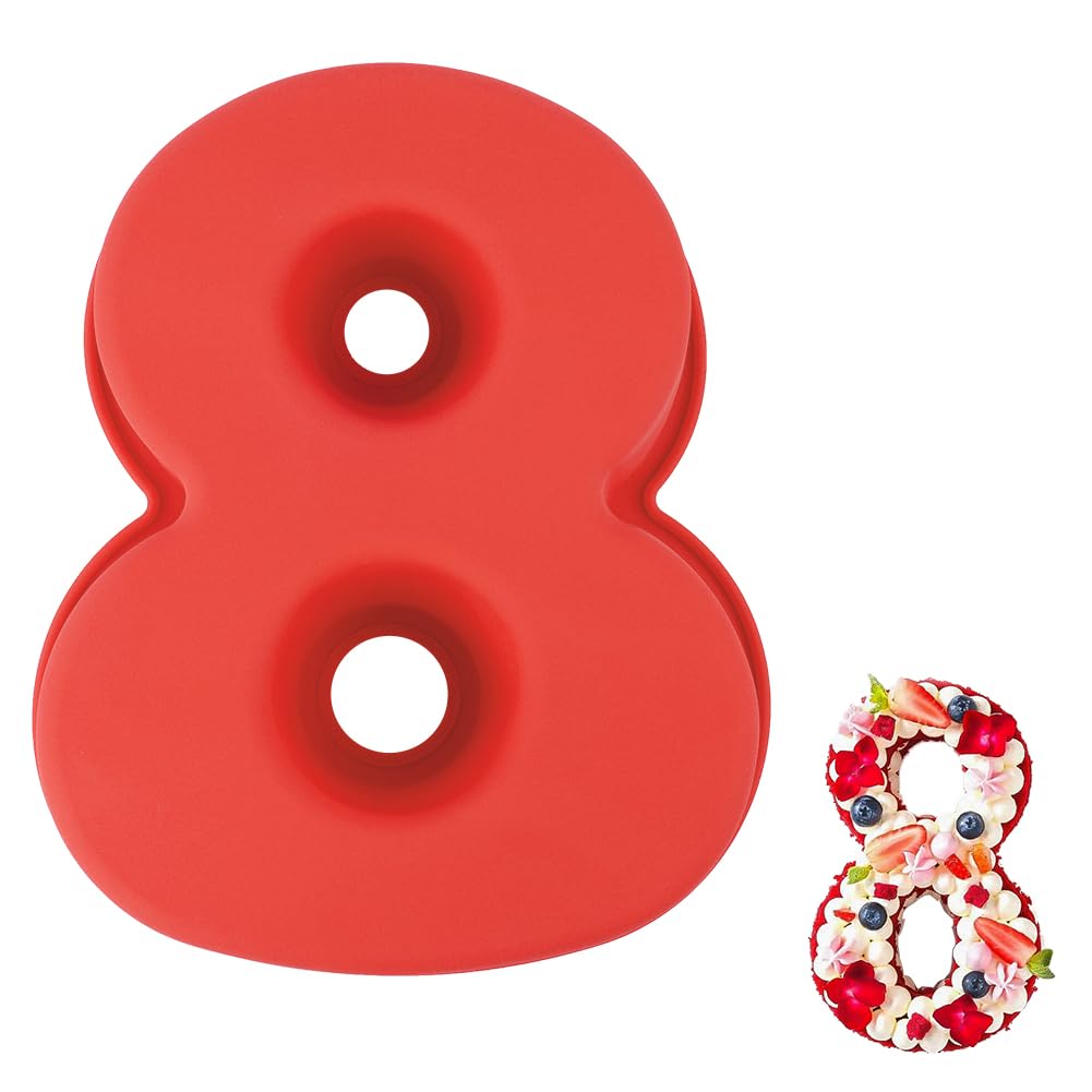 Silicone Number 8 Cake Mould Non-Stick Thickened Baking Mould – Red