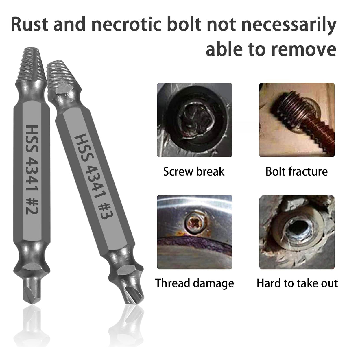 Set 5 extractoare de șuruburi rupte sau deteriorate Niudai din oțel rapid HSS 2-12 mm
