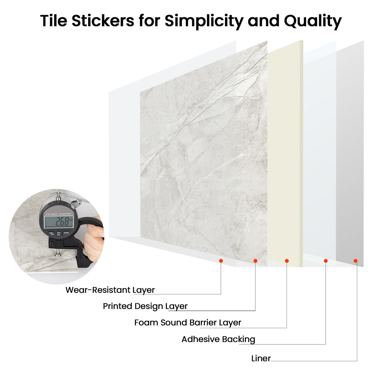 Hode 10-Piece Self-Adhesive Kitchen Tiles Marble Design Waterproof – 60x30cm Grey