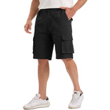 Men’s Cargo Shorts Cotton Chino Elastic Waist Pockets – Black S