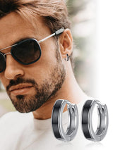 925 Sterling Silver Huggie Hoop Earrings 18mm Unisex Small Sleeper - Black