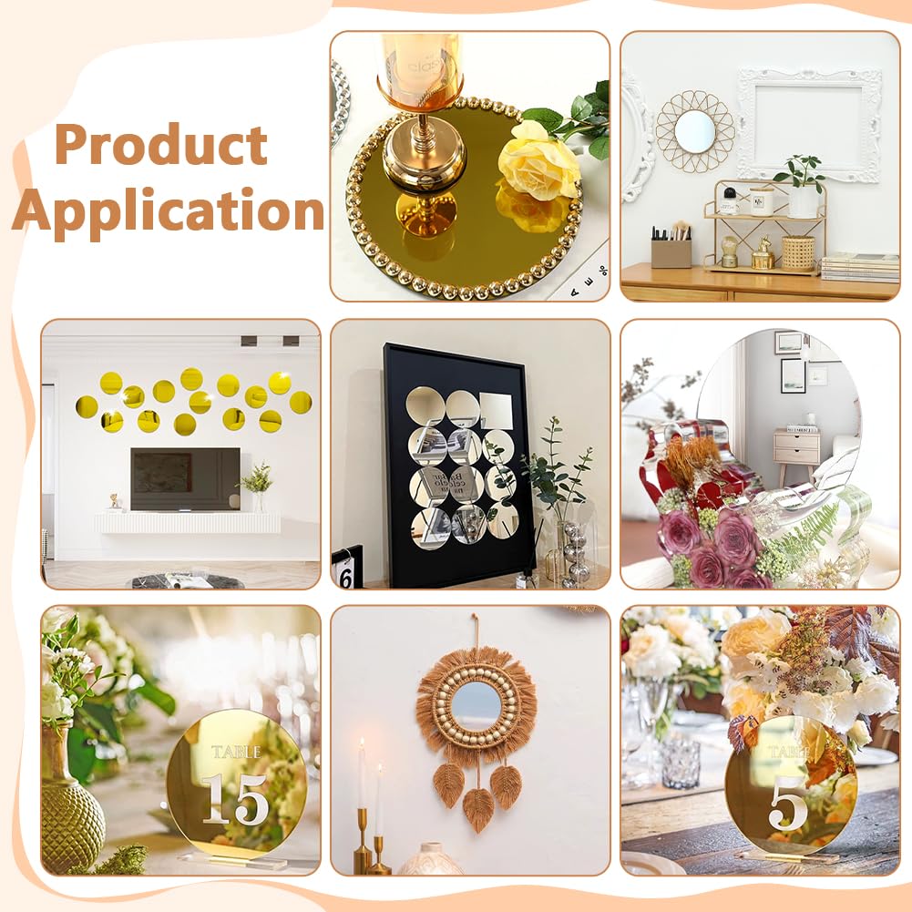 Oglinzi rotunde acrilice 10 cm suport lumânări pentru decorațiuni mese, set 24 bucăți – Auriu