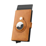 Portofel de carduri din piele cu mecanism pop-up protecție RFID și slot AirTag – Maro