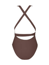 Costum de baie monokini întreg CUPSHE decolteu adânc în V și spate decupat – Maro Cafea XL