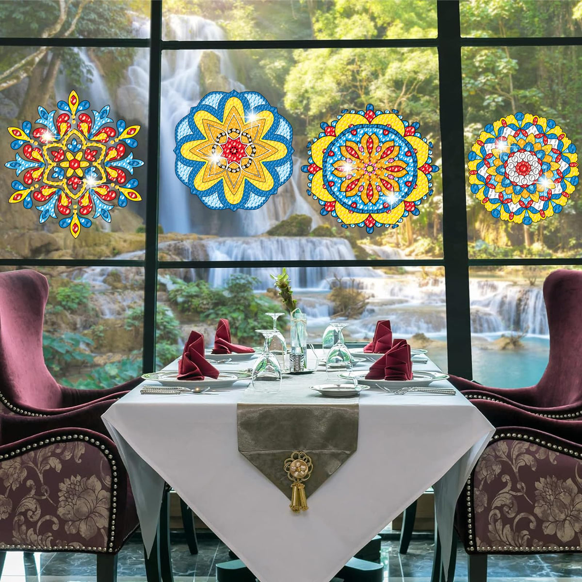 Kit pictură cu diamante mandala stickere de geam prismă curcubeu, set 4 bucăți