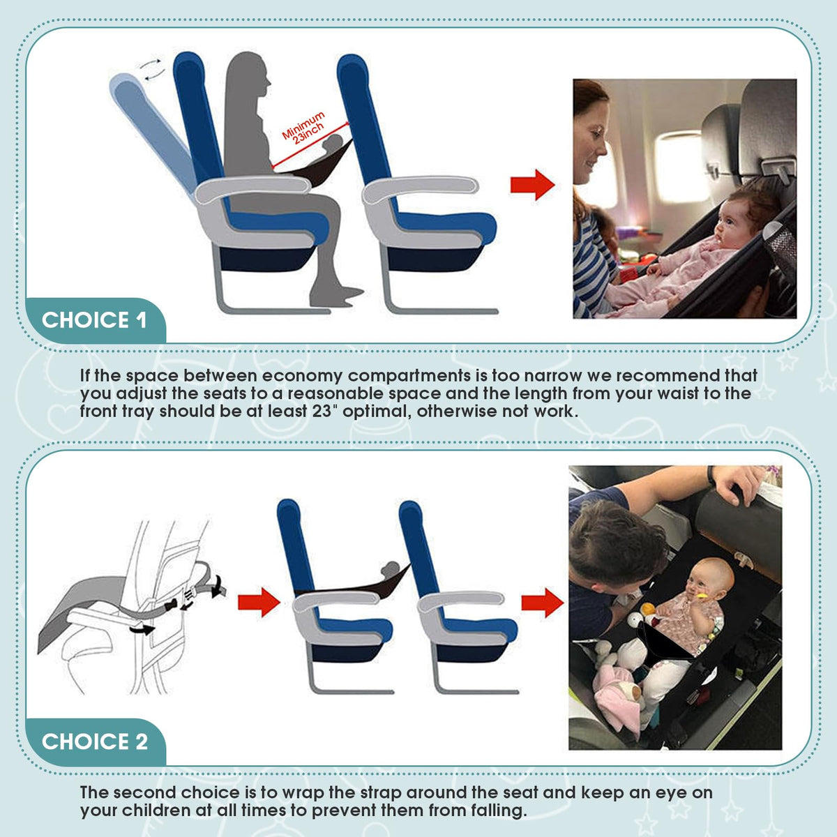 Suport pat extensibil de picioare pentru copii în avion cu chingi reglabile – Universal