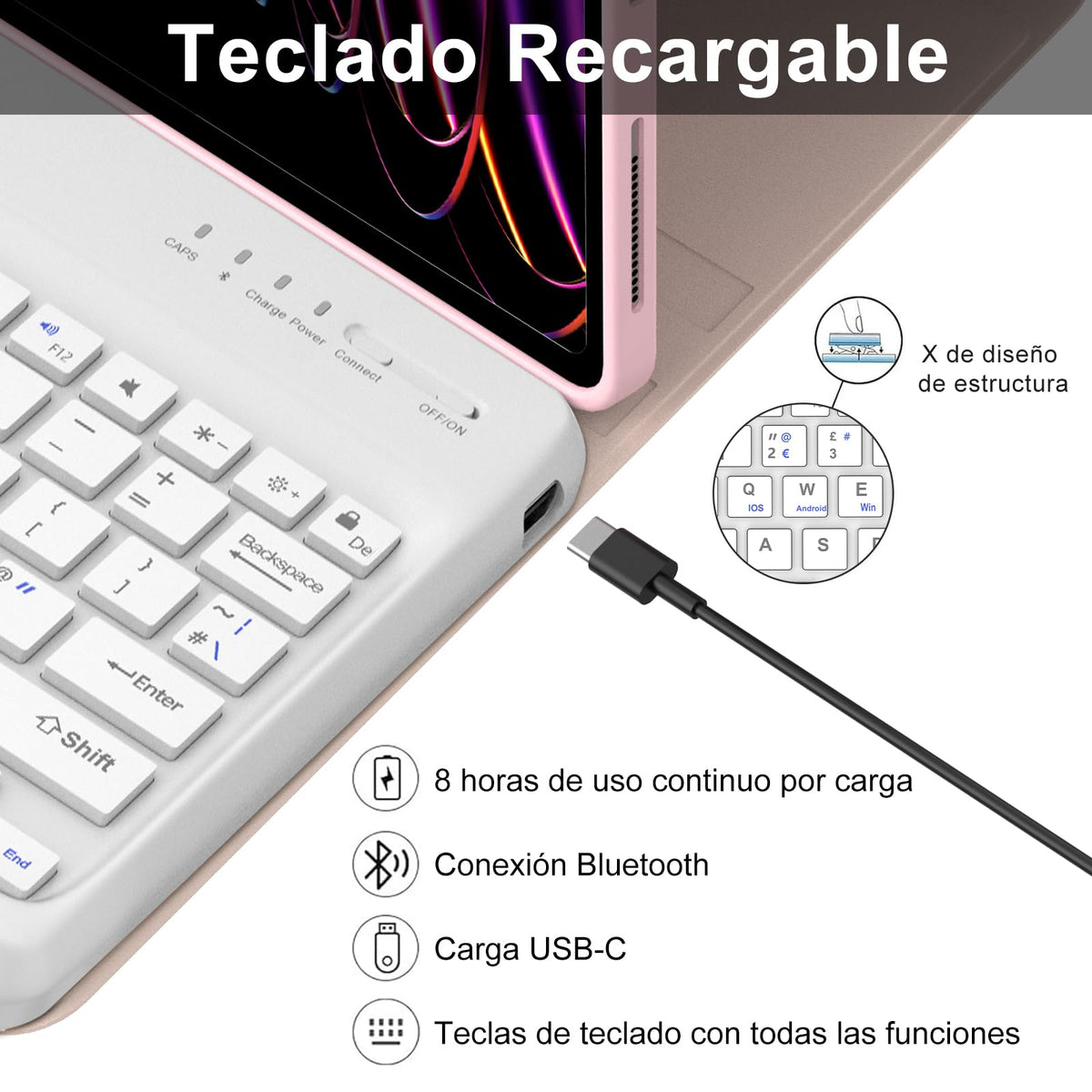 Keyboard Case for iPad Pro 12.9 / Air 13 (M4/M3/M2) – Pink
