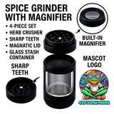 Manual Spice Grinder 4-piece Set with Glass Stash Portable Sharp Teeth Magnetic Lid