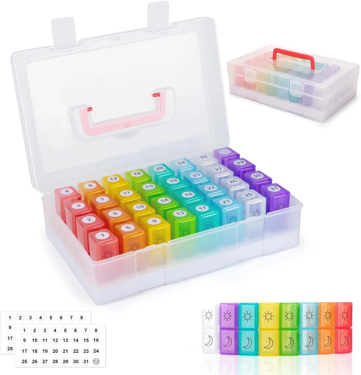 MUSLONG 31-Day Pill Box with 2 Compartments, Moisture-Resistant Medication Organizer – Travel Size