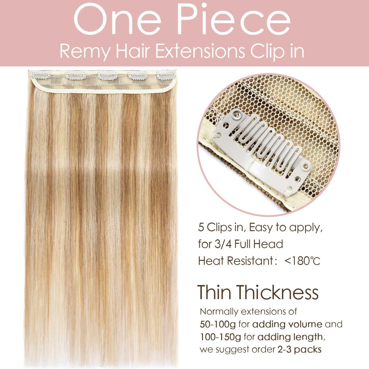 Clip-in Real Human Hair Extensions 5 Clips 35cm 45g – Golden Brown/Blonde