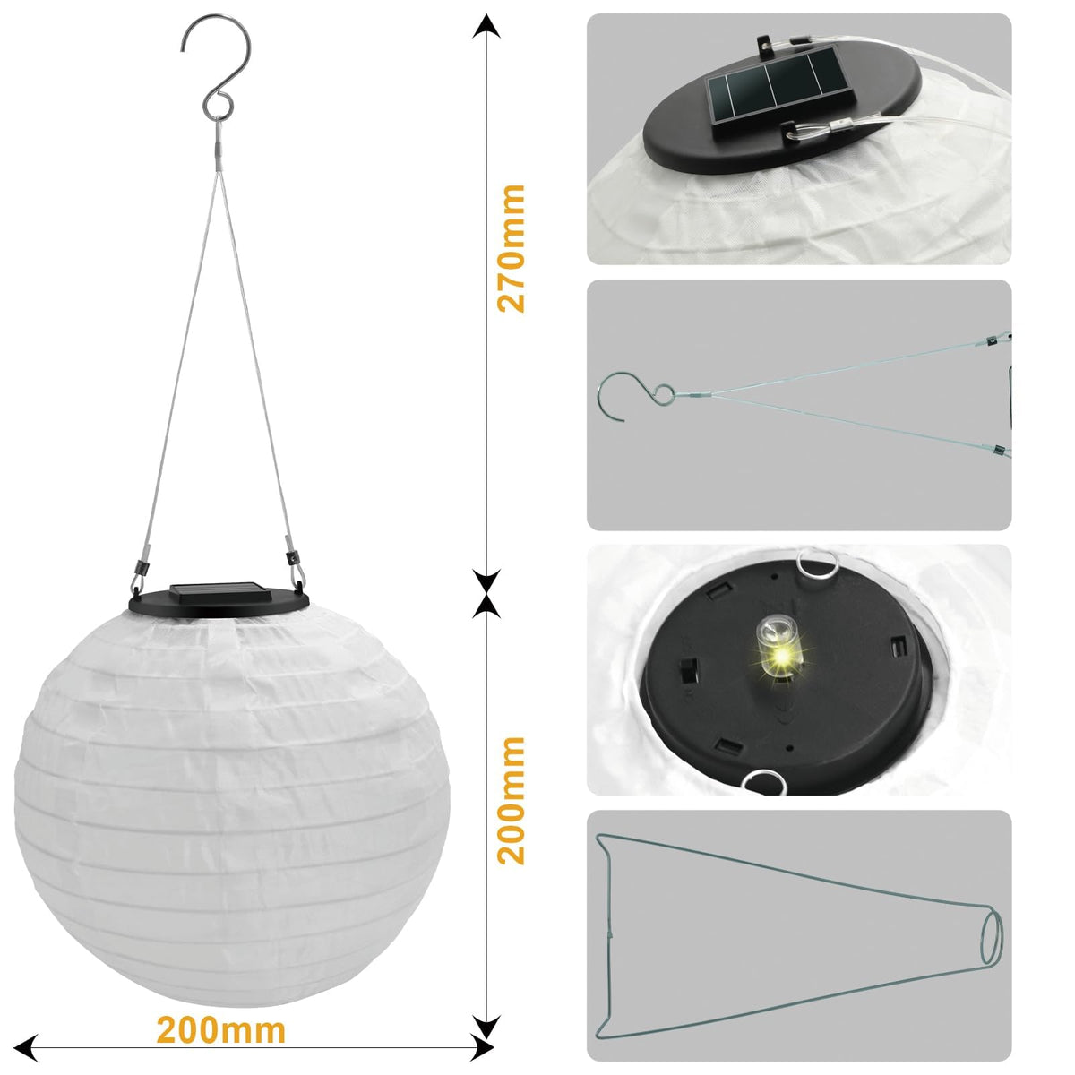 Auting 2 Pack Solar Lanterns Outdoor, 20cm Nylon Solar Powered Lights Weatherproof Solar Powered Lanterns for Garden Patio Wedding Party Decoration (Warm White)