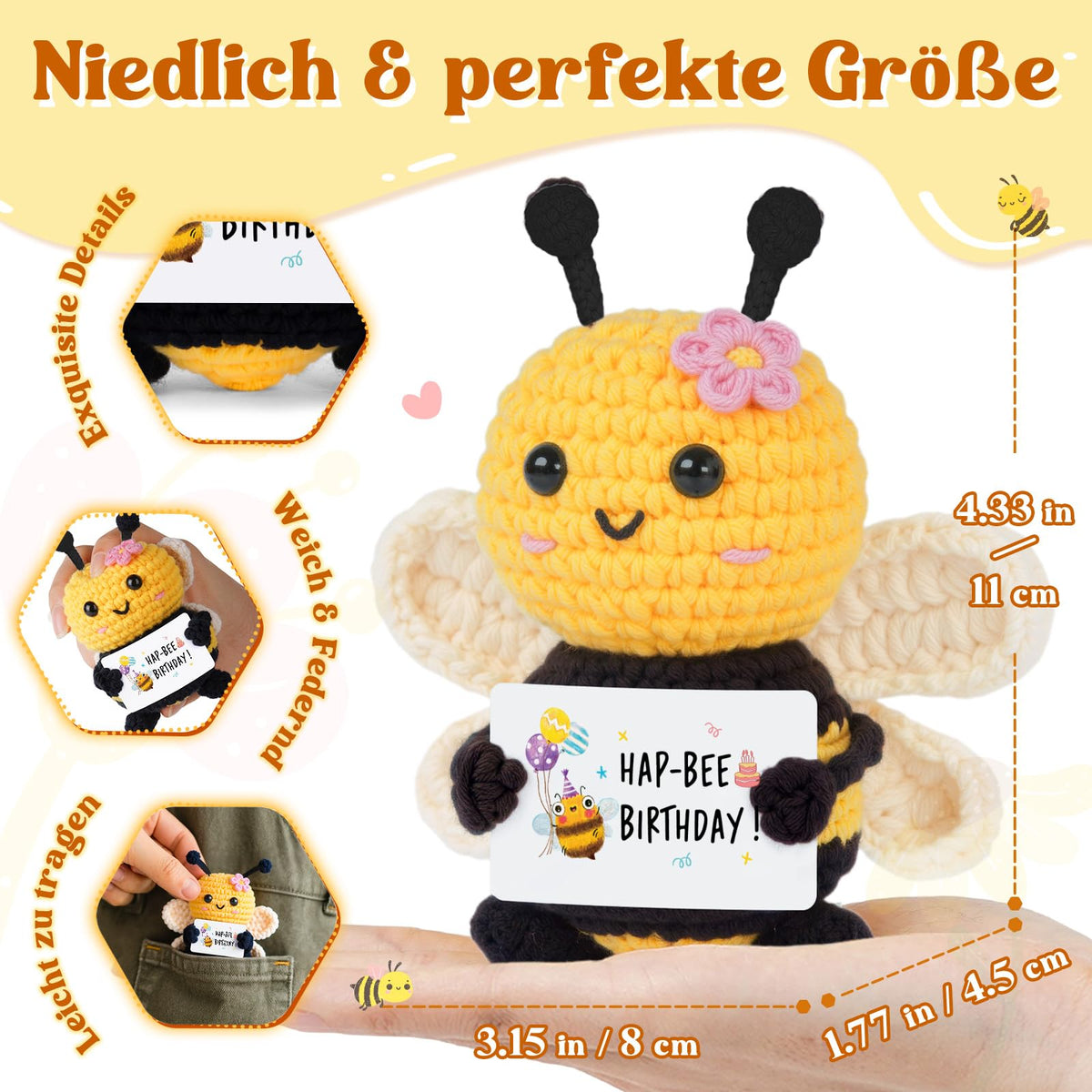 Hand-Crocheted Bee Figurine Gift for Women – Yellow