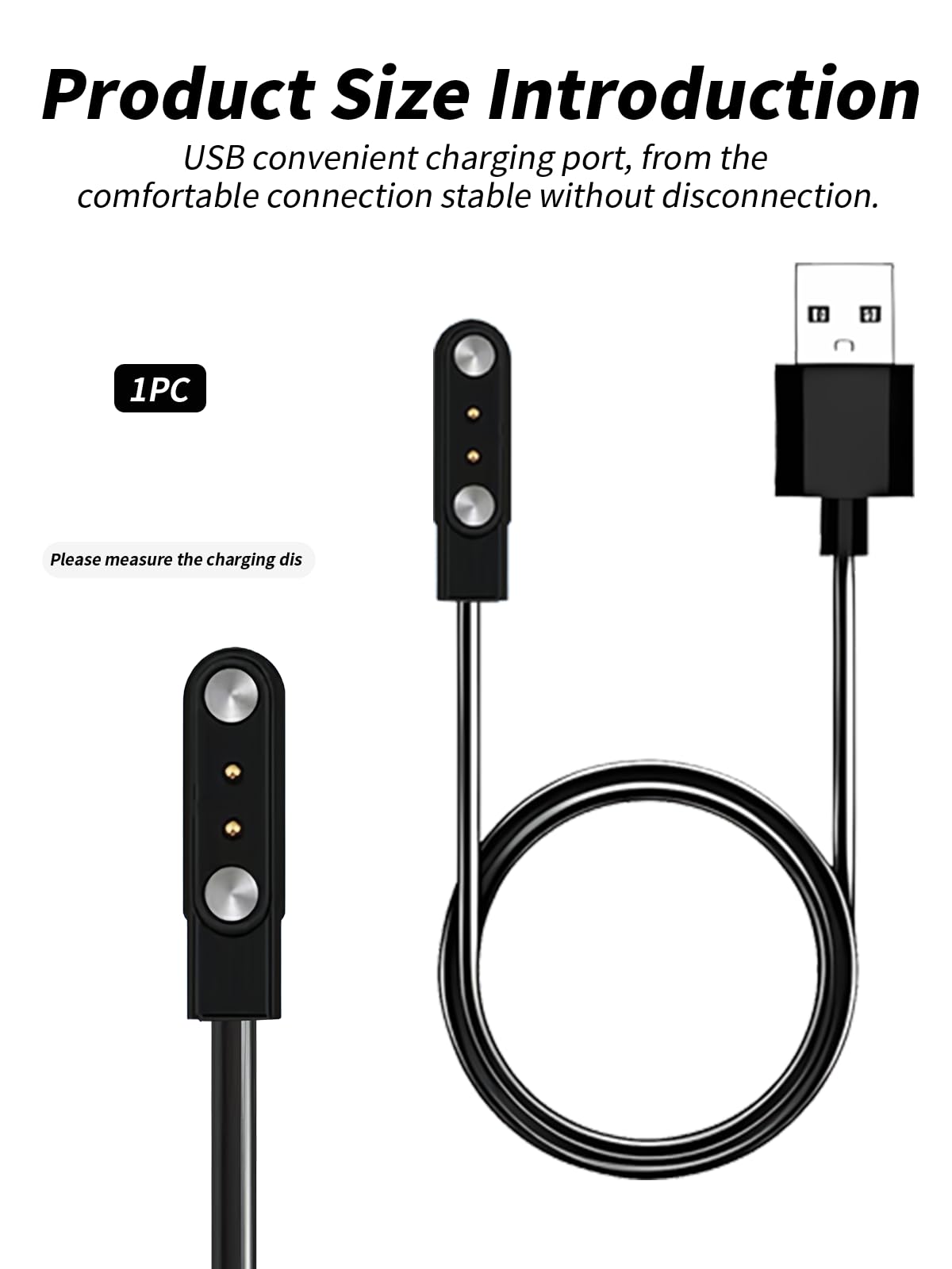 Magnetic Charger Cable for Smartwatch with Silicone Travel Case Portable USB – Black