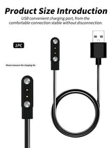Magnetic Charger Cable for Smartwatch with Silicone Travel Case Portable USB – Black