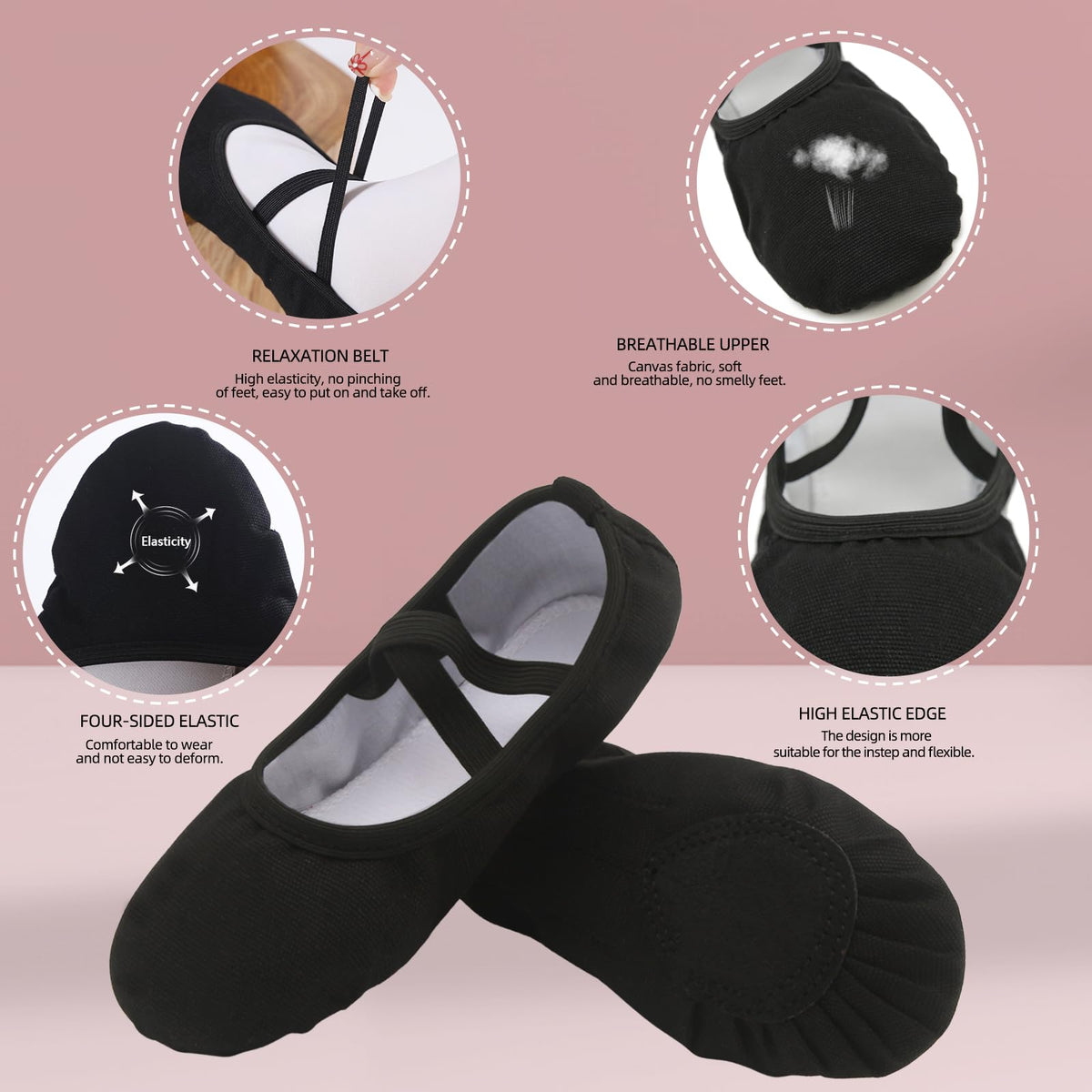 Children's Canvas Ballet Shoes Lightweight Non-slip – Black EU 31