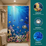 Shower Curtain 120x180cm Anti-Mould Waterproof Fabric Drops Ocean Fish – Light Blue