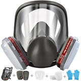 faburo Reusable Full Face Respirator, Face Protection Respirator with 10 Replacement Filters 5 Pairs Gloves for Paint Particles Dust Chemicals
