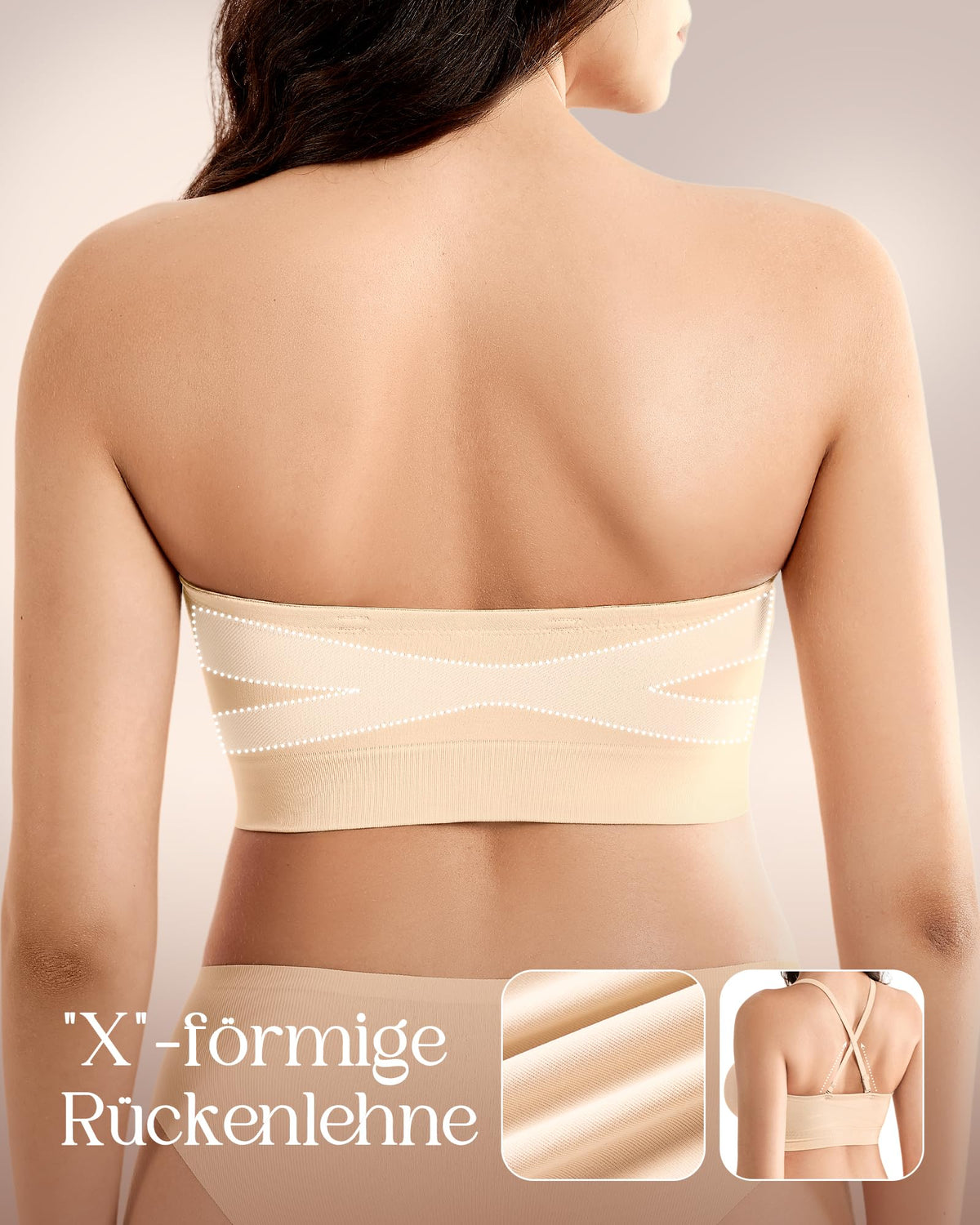 Strapless Push-Up Bra Wire-Free Seamless Padded Non-Slip – Beige XL