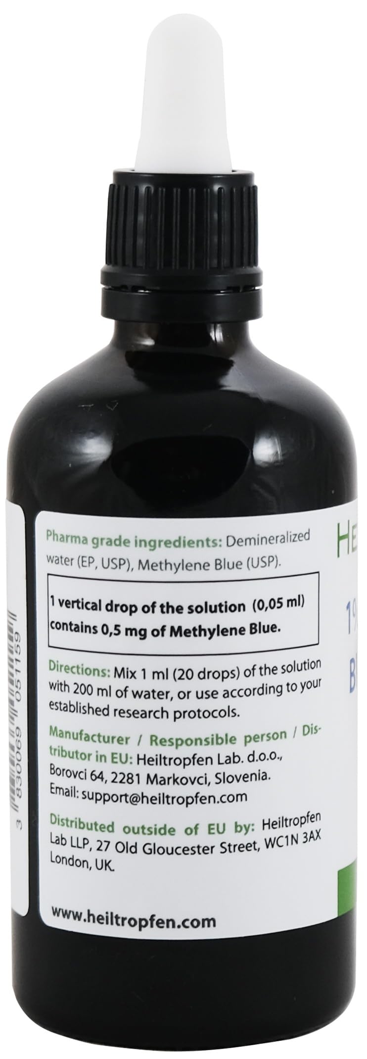 1% Methylene Blue Solution - 100ml | Pharmaceutical Grade Ingredients - Third Party Tested | Methylene Blue | Liquid | Drops | Heiltropfen®