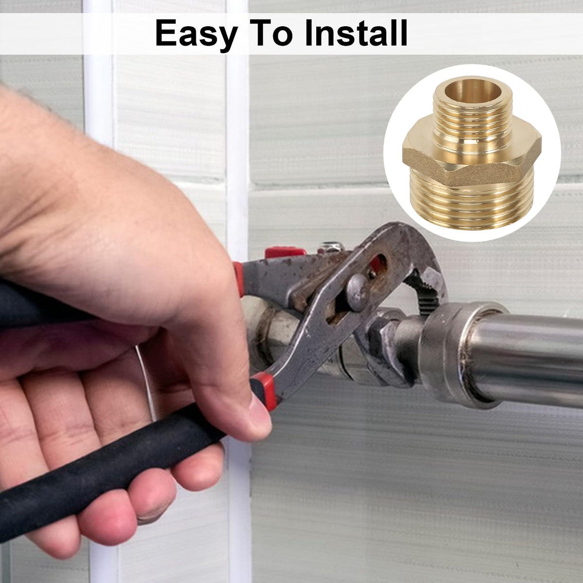 Double nipple reduced 1 inch to 1/2 inch, 2 pieces brass reducing nipple AG/AG connector external thread to external thread for heating drinking water system suitable