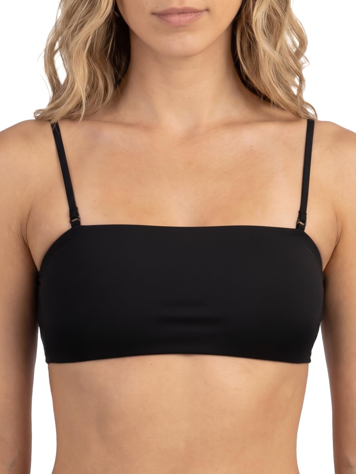 Bandeau Bikini Top Removable Straps Strapless Padded Women's Swim Top – Black M