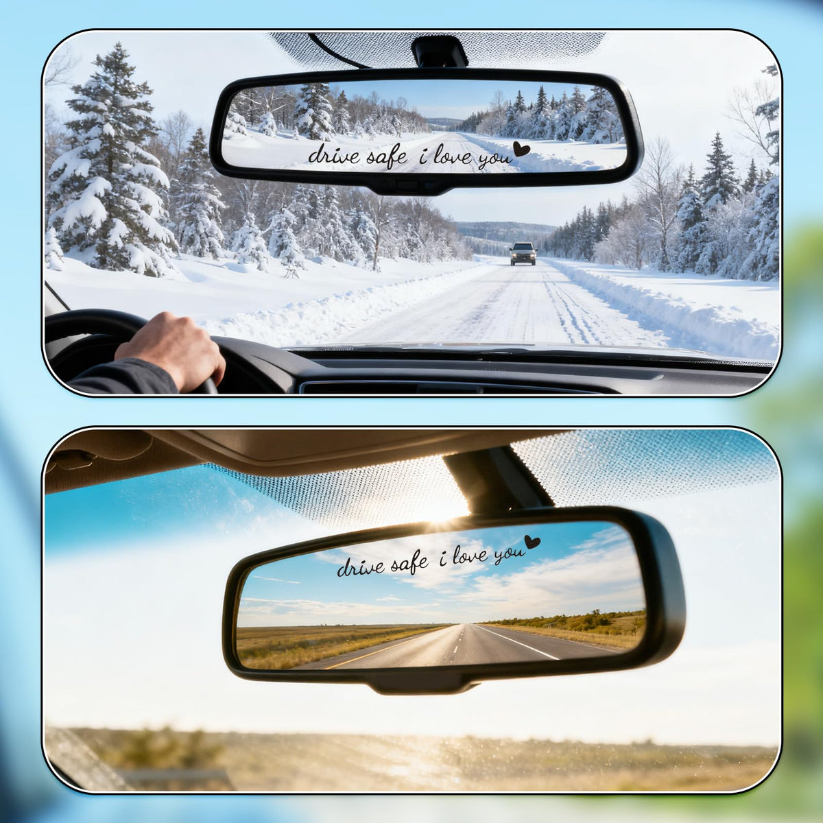 Car Rearview Mirror Stickers 'Drive Safe I Love You' 5pcs Heart Decals – Black