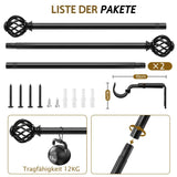 Galerie bară reglabilă pentru perdele 70–155 cm diametru 16 mm cu console și capete – Negru