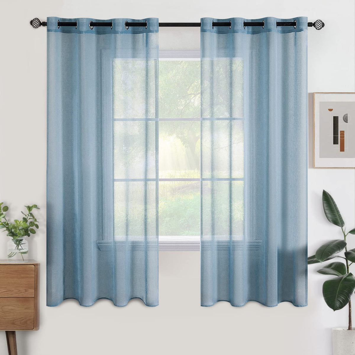 Perdele transparente vaporoase pentru living cu inele 140x145 cm, set 2 bucăți – Bleumarin