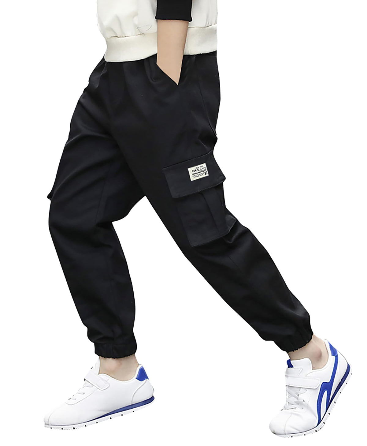 Deekynoop children's cargo pants boys Twil Cargo jogging pants with elastic waistband black size 146-152