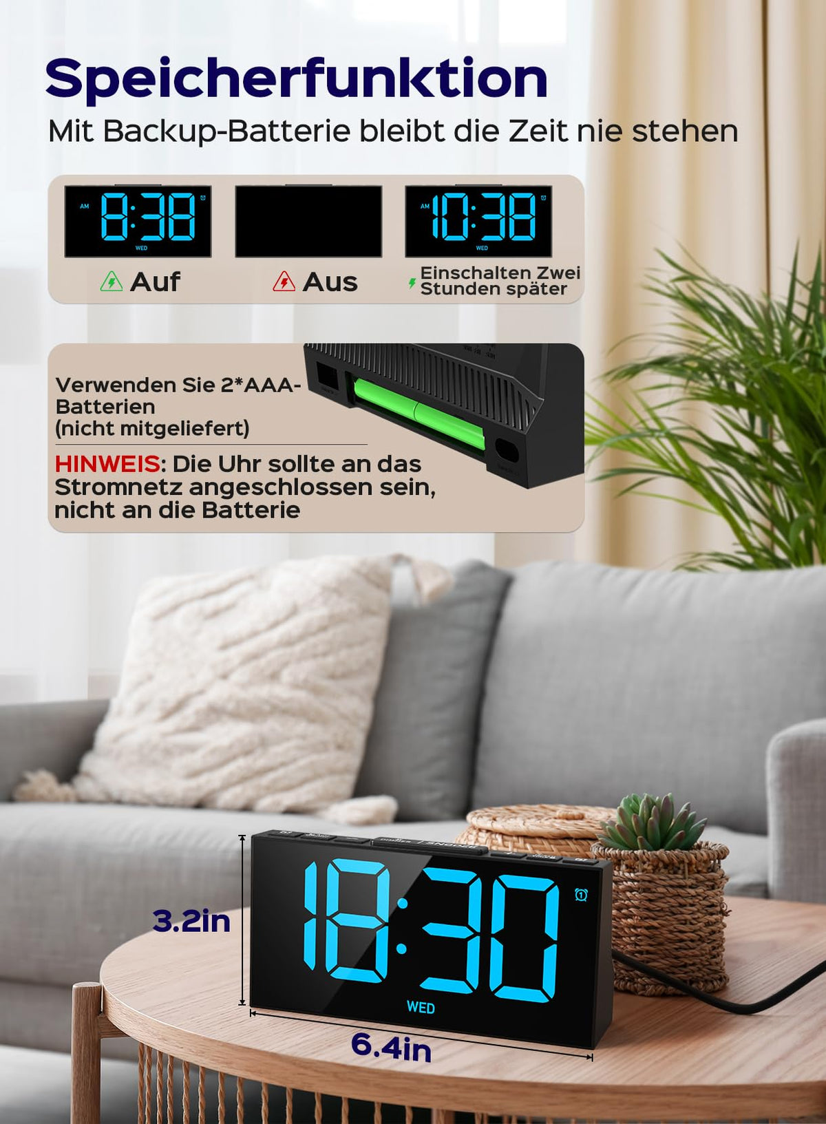 Ceas digital deșteptător GOLOZA cu luminozitate reglabilă 4 niveluri și port USB – Negru