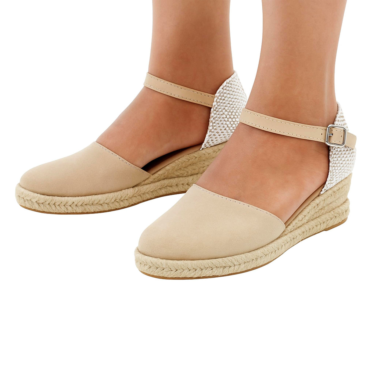 Wedge Espadrille Sandals High Wedge Adjustable Buckle – Beige EU 38