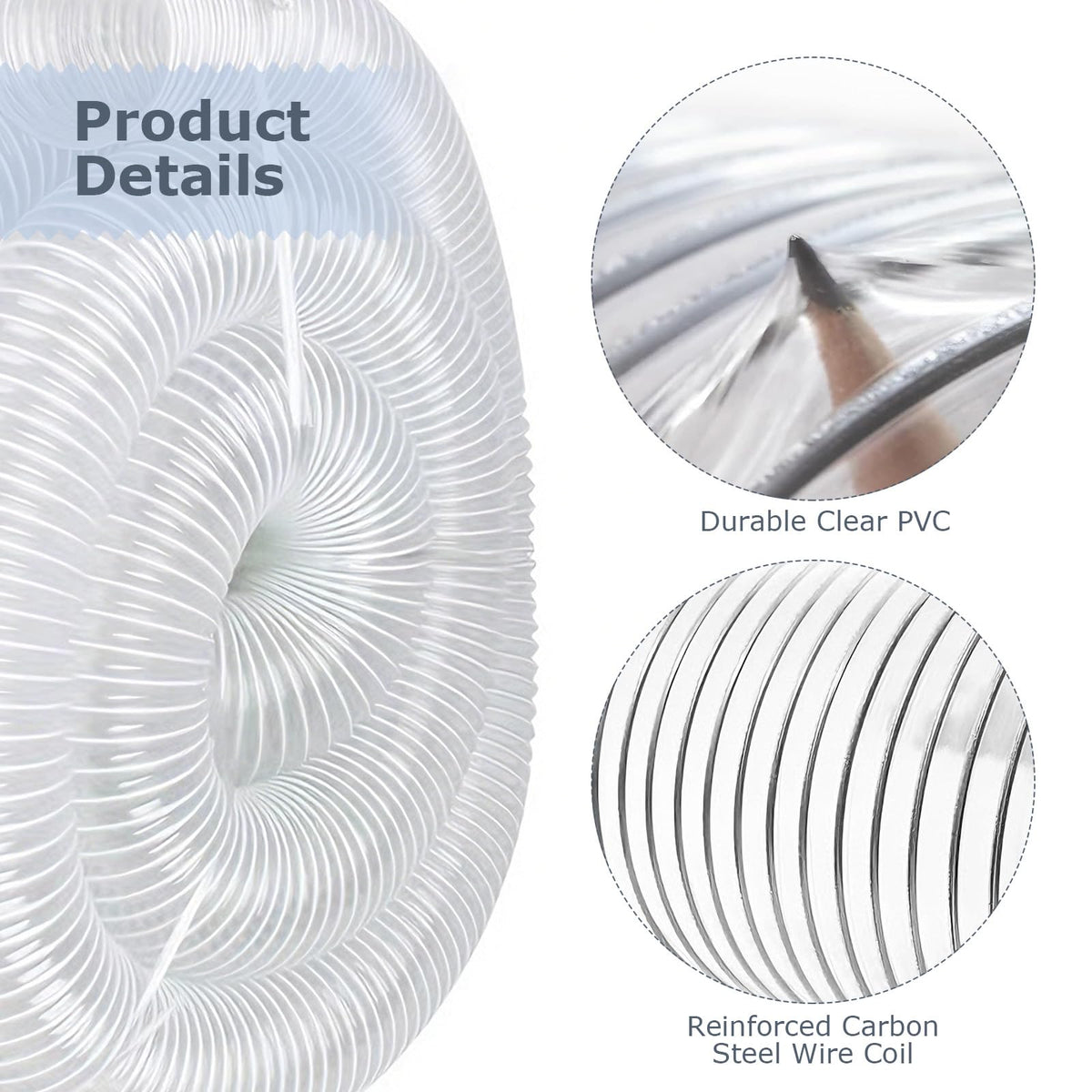 Furtun spiralat flexibil transparent din PVC pentru aspirare praf și rumeguș 50 mm