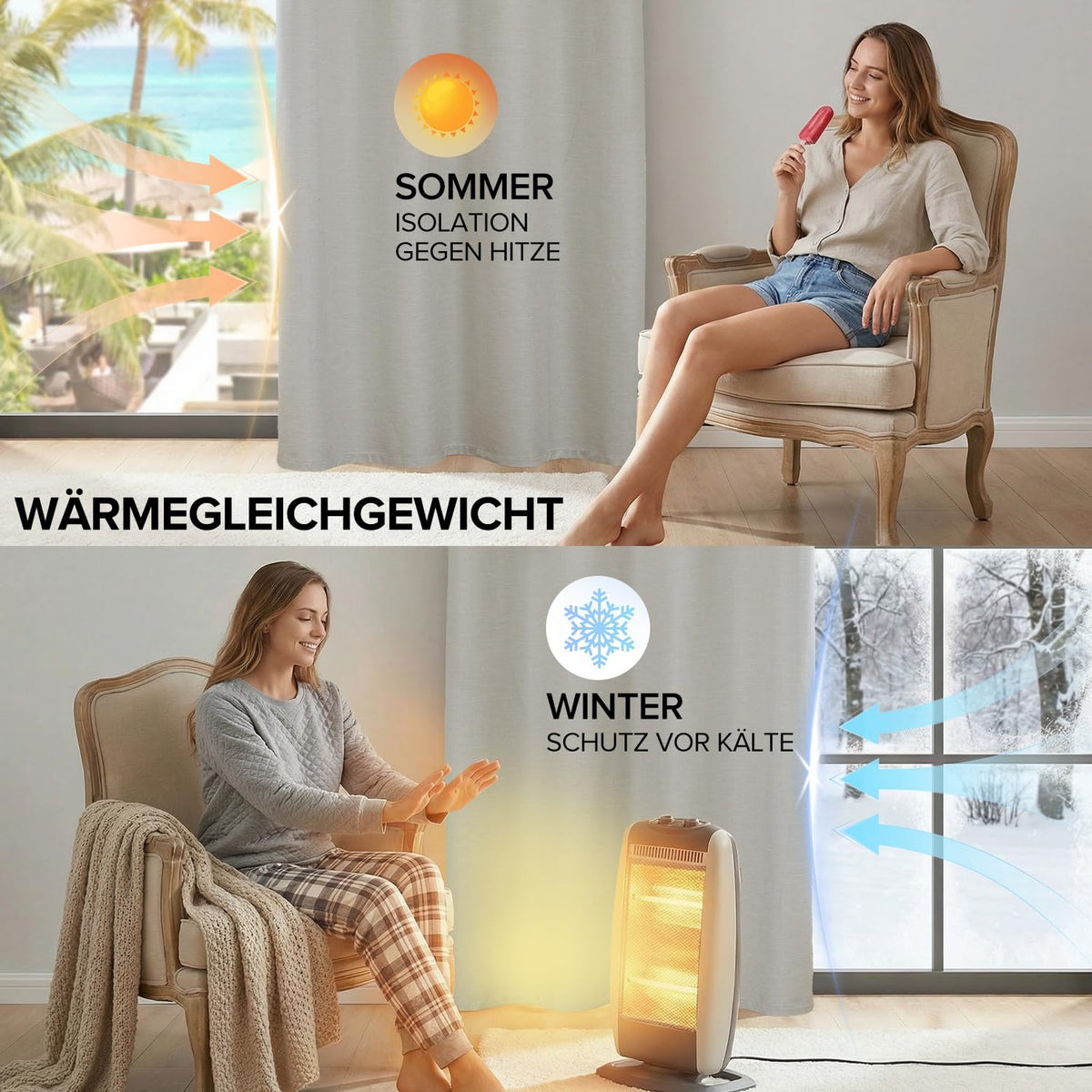 Perdele opace termoizolante aspect in cu capse 160x140 cm, set 2 bucăți – Bej deschis