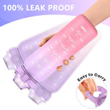 SLUXKE drinking bottle stainless steel 1 liter with time marking, 1L thermos flask with premium leak-proof lid for hot, carbonated and cold drinks PURPLE PINK
