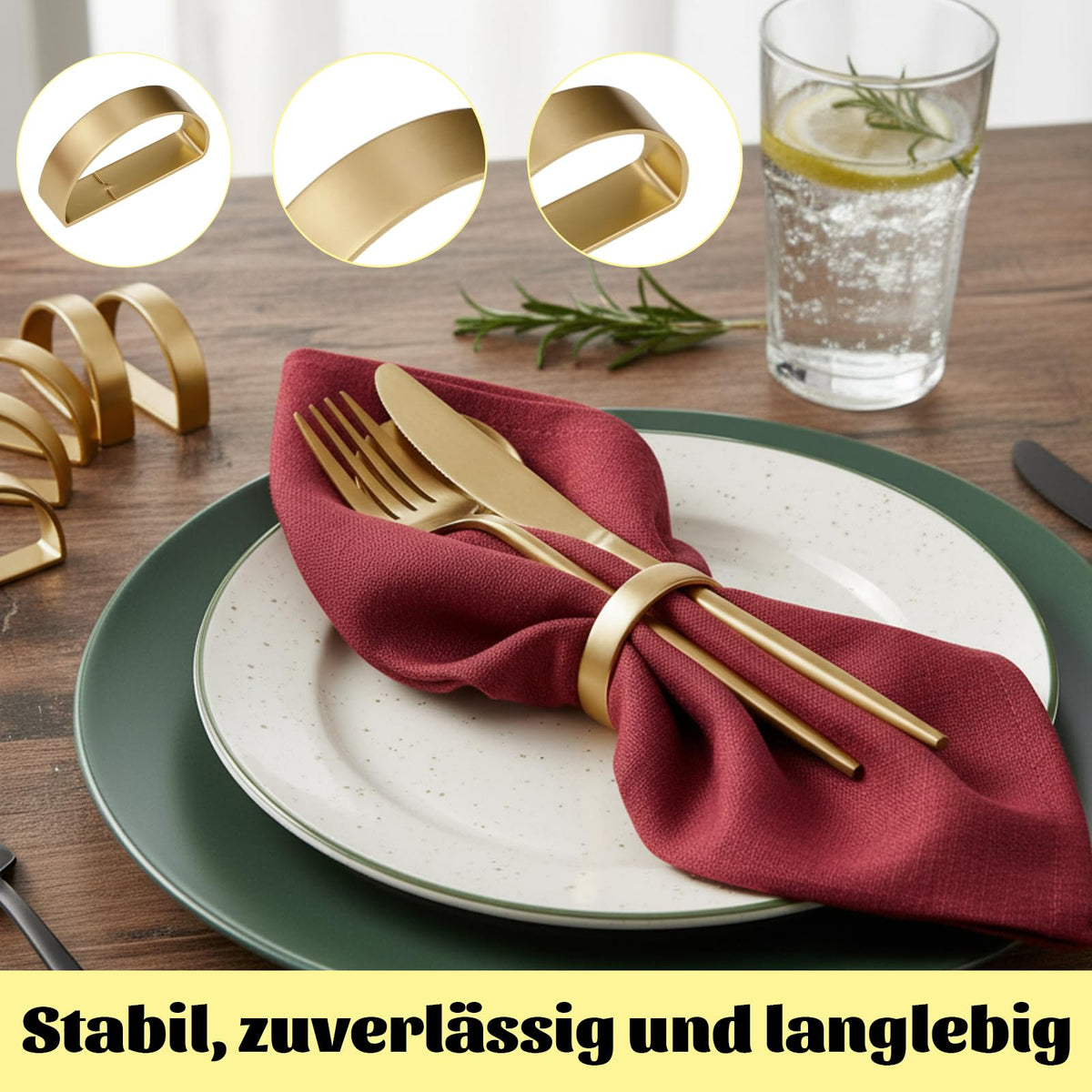 Napkin Rings Set of 8 Half-Round Metal – Gold