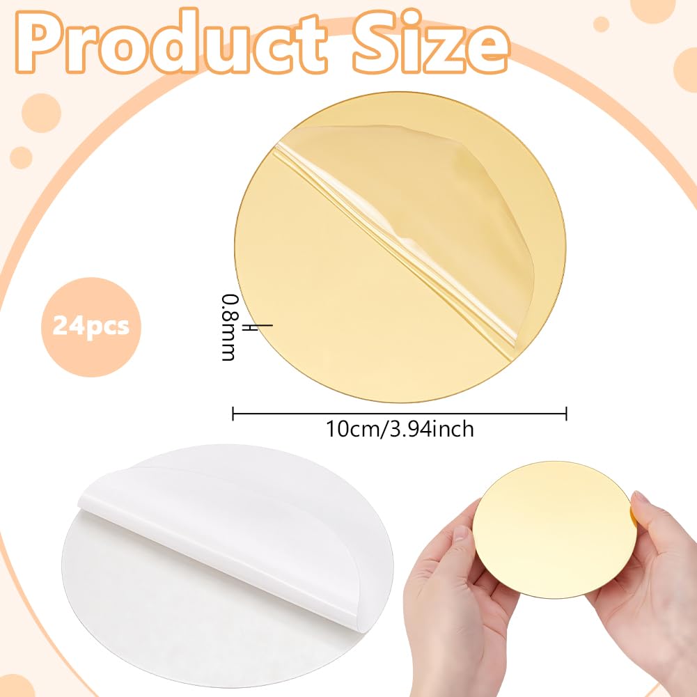 Oglinzi rotunde acrilice 10 cm suport lumânări pentru decorațiuni mese, set 24 bucăți – Auriu