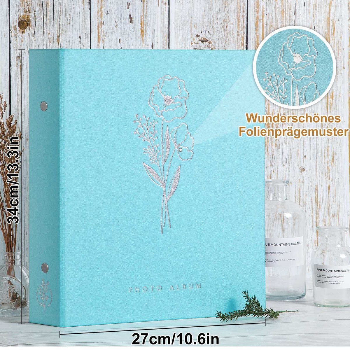 Photo Album 10x15 400 Vertical Pockets Linen Cover