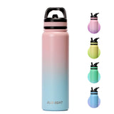 Stainless Steel Water Bottle 1000ml Leakproof Straw Lid Anti-Dust – Pink/Blue