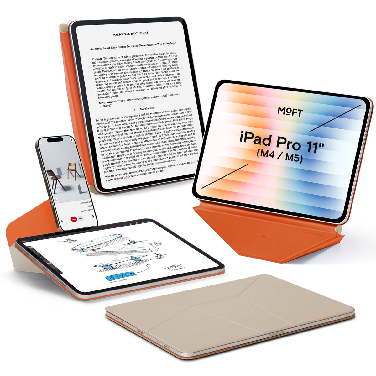 MOFT Dynamic Folio Case for iPad Pro 11in Magnetic Stand Auto Wake/Sleep 20+ Angles Ultra Thin – Beach White
