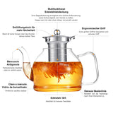 Glass teapot, 1000ML teapot with strainer insert, borosilicate glass tea service, glass teapot, glass teapot with strainer insert, teapot with strainer, tea egg for loose leaf teapot - dishwasher safe