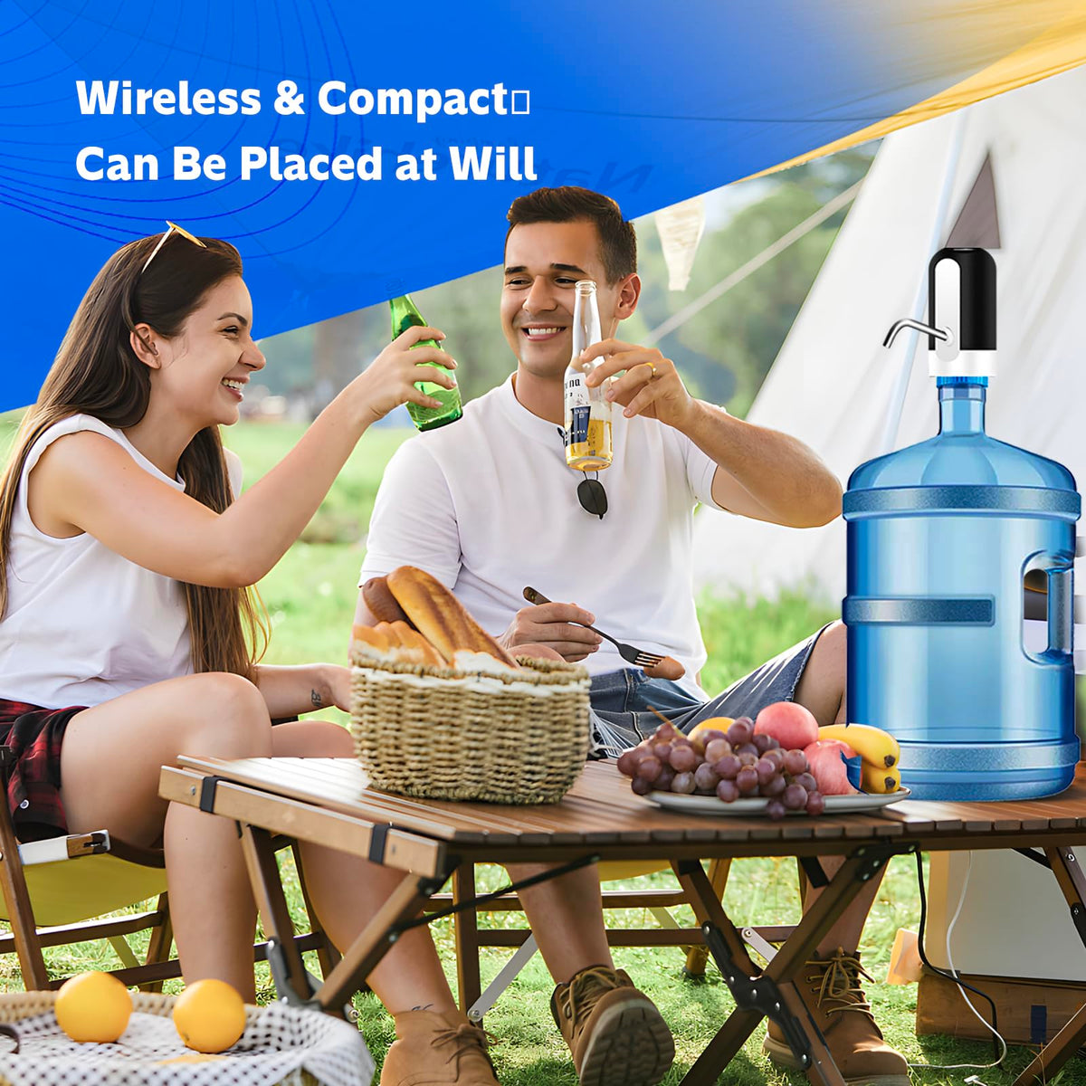 EASYSPEED Automatic Cold Water Dispenser, 1200mAh Electric USB Water Tap Pump, Portable Electric with 2 Adapters for 3, 5, 8, 10, 13, 15, 18 Liter Bottles and Carafes, Black