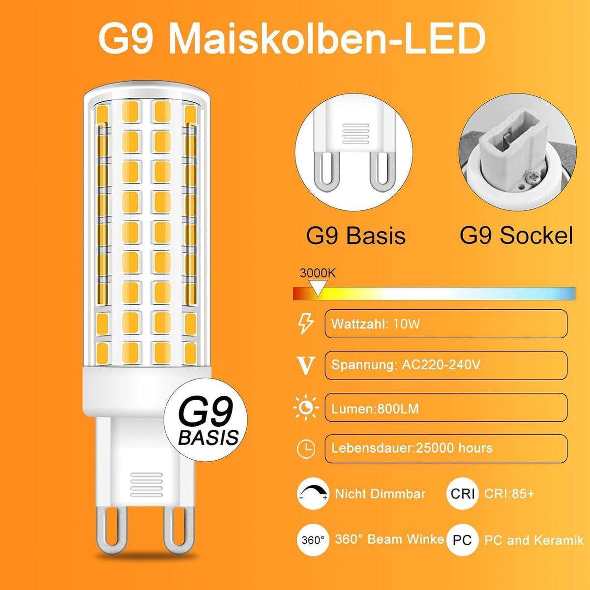 G9 LED Bulb 10W 3000K Non-Dimmable Halogen Replacement – Warm White