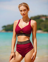 UMIPUBO Women's Bikini Tummy Control High Waist Push Up Bikini Sets Back Cross Swimsuit Big Breasts Swimwear Sexy Bathing Suit Beach Bikini (Wine Red, M)