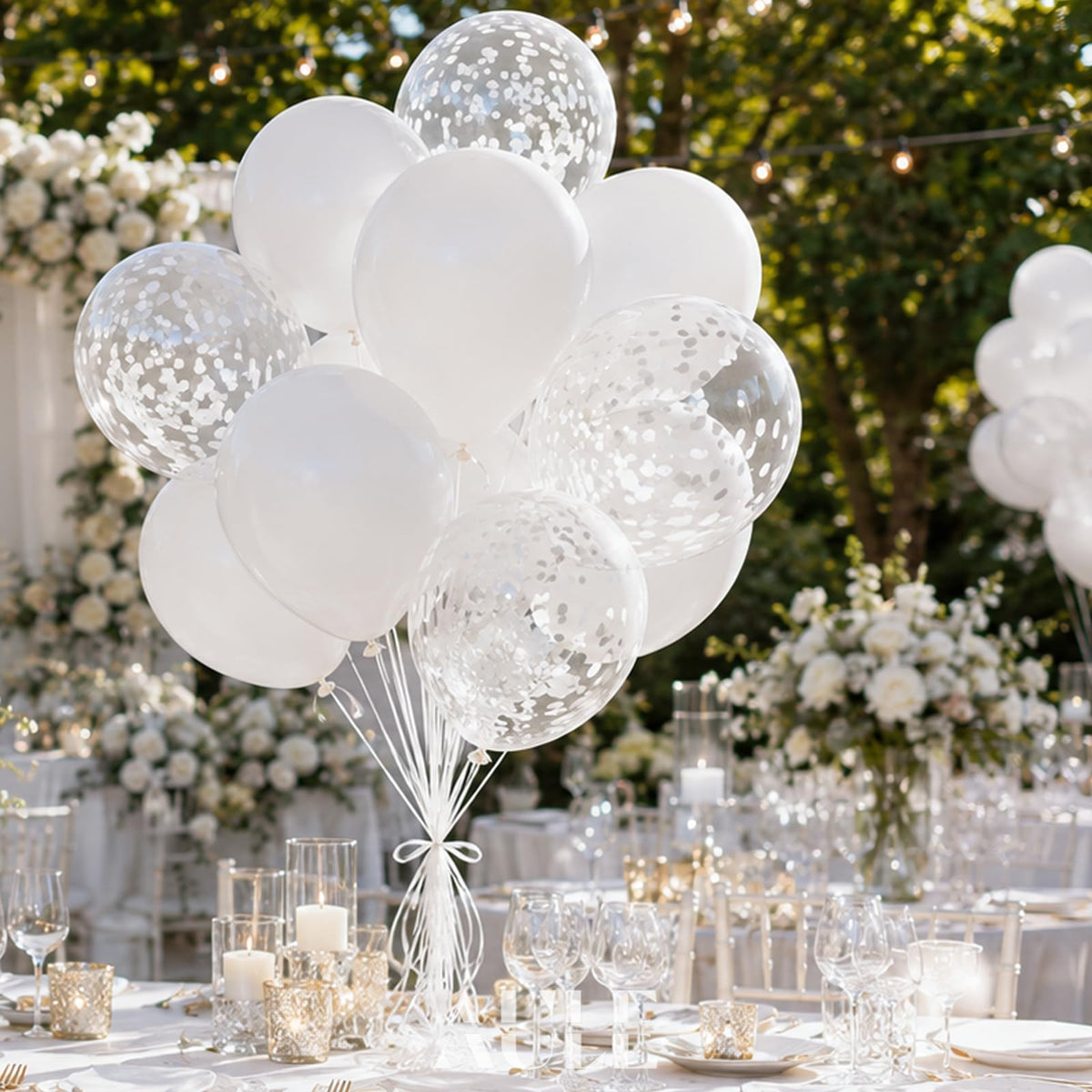 Baloane din latex cu heliu și confetti pentru petreceri 30 cm, set 42 bucăți – Alb